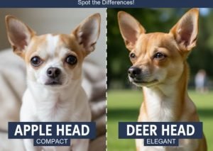 an image of two dogs where is comparing apple head vs deer head