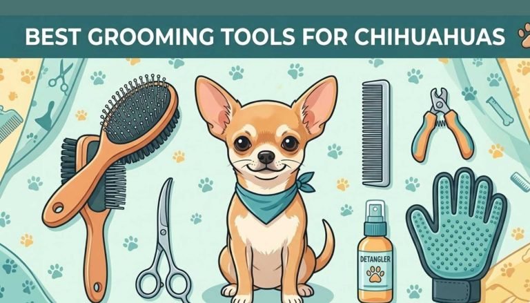 an image of some grooming tools and a chihuahua dog