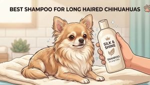 an image of shampoo and long haired chihuahua